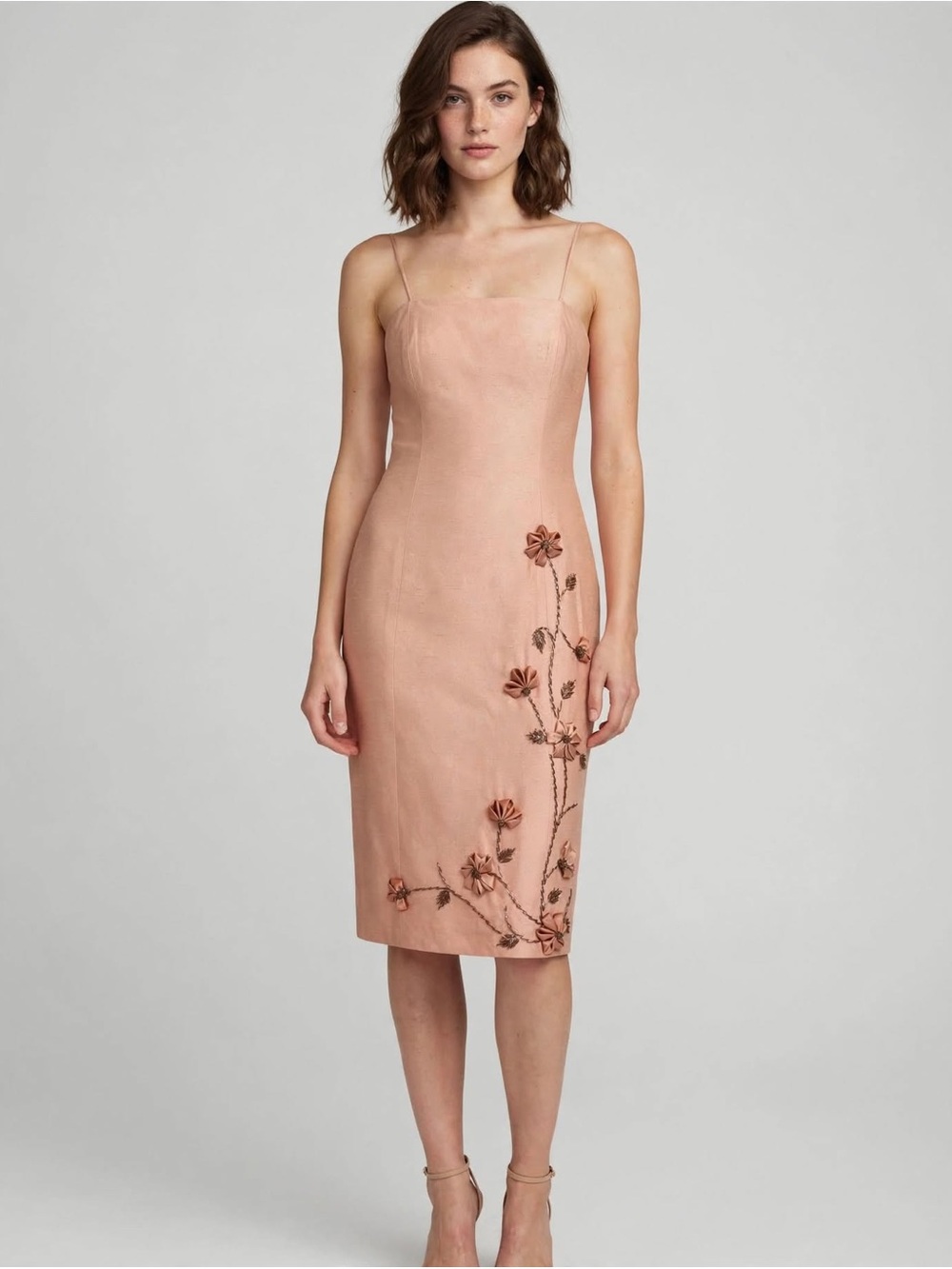 *Vintage 90’s* Deborah Laws Embroidered Silk Blend Slip Midi Dress in Blush